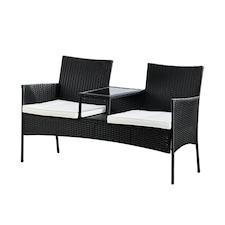 Teamson Home Outdoor Patio Garden Furniture, Rattan Wicker Loveseat Bench
