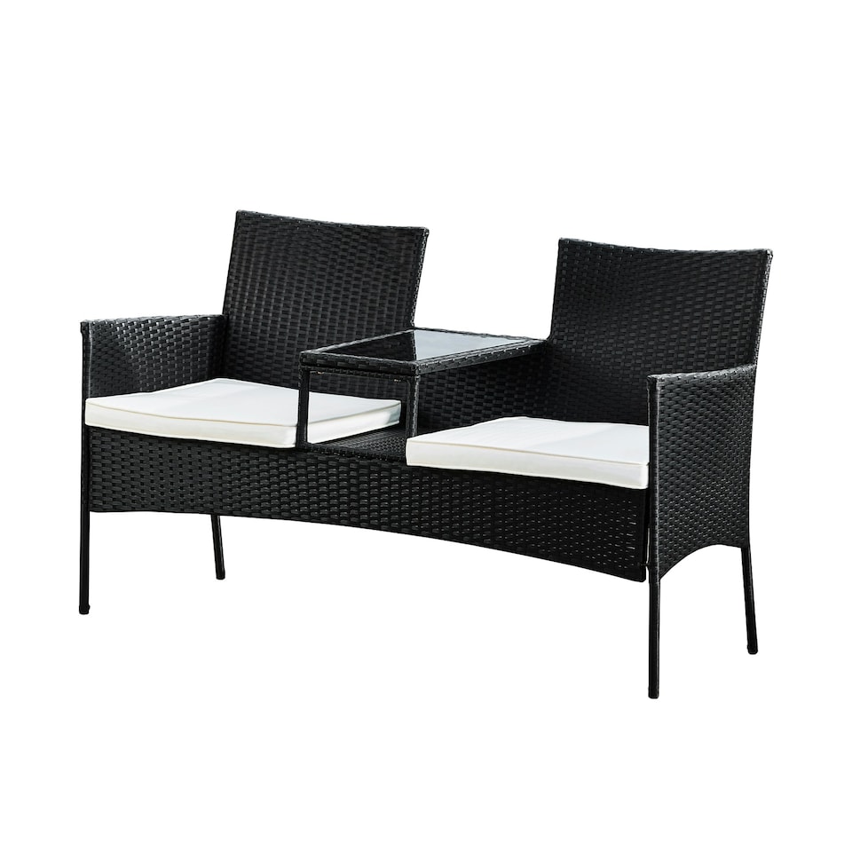 image 1 of Teamson Home Outdoor Patio Garden Furniture, Rattan Wicker Loveseat Bench