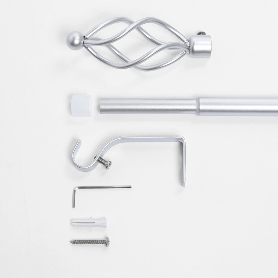 image 1 of OHS Extendable Metal Finial Twist Ends Wall Mounted Rod Fittings Curtain Pole Silver