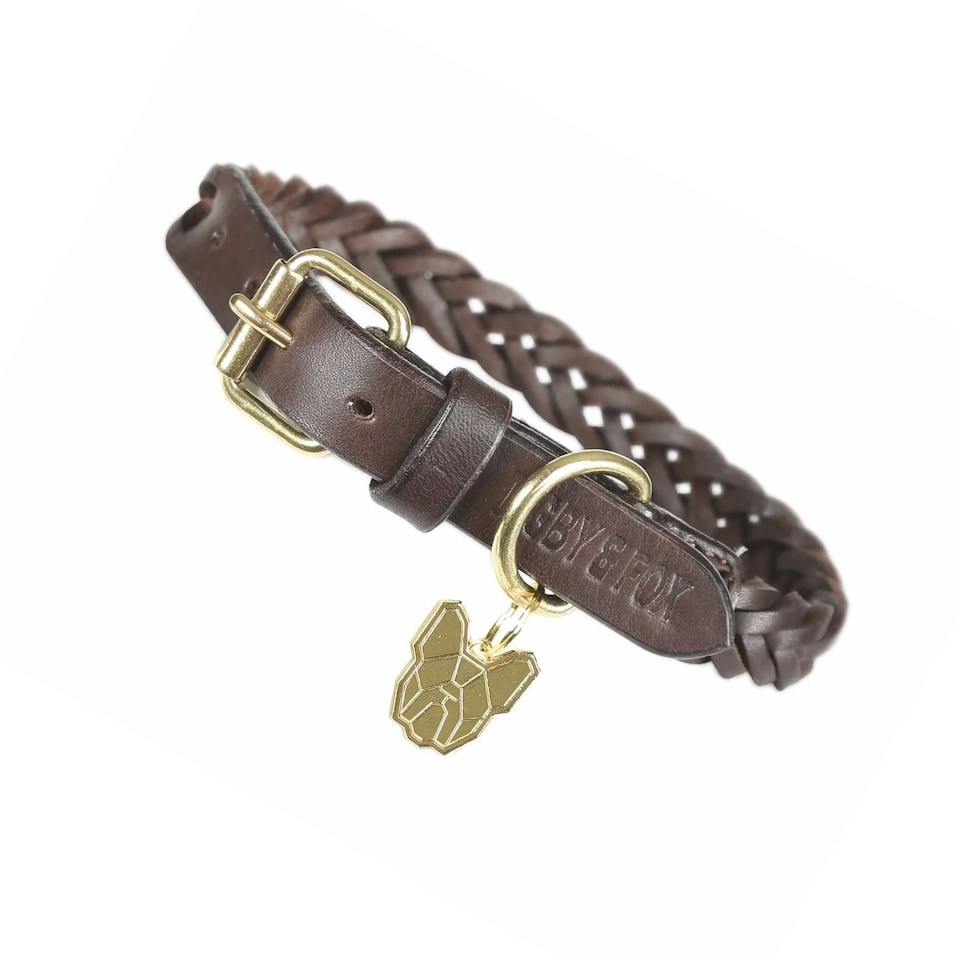 image 1 of Digby & Fox Plaid Leather Dog Collar - Brown - XXL - Neckline: 22in-25in
