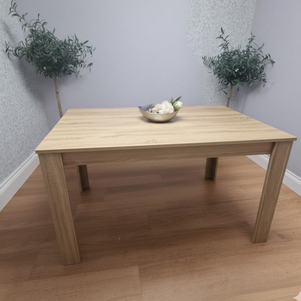 image 1 of Dining Table and 6 Chairs With Bench Oak Effect Wood 6 Grey Velvet Chairs Dining Room
