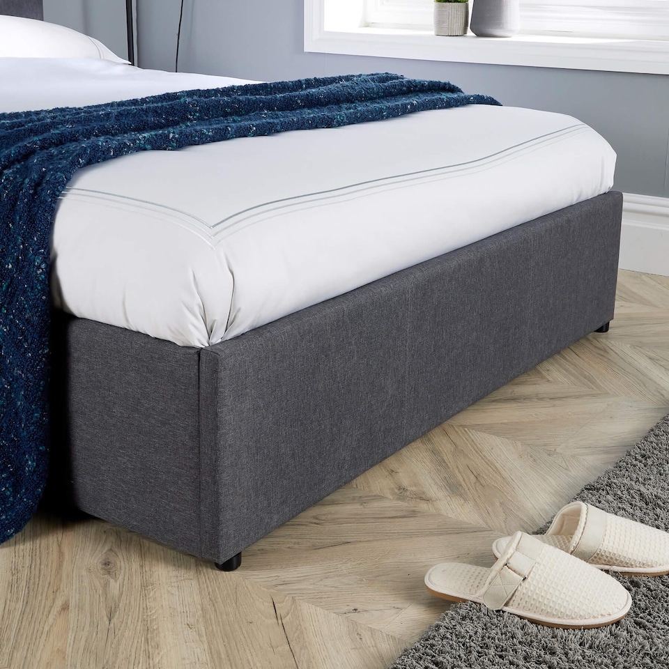 image 1 of Ottoman Side Lift Storage Bed Double Hopsack Fabric Bed Frame Gas Lift Furniture