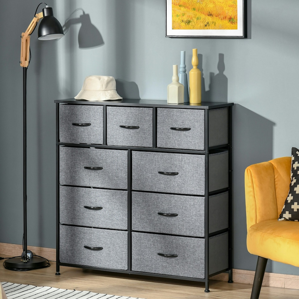 image 1 of HOMCOM 9 Drawers Storage Chest Dresser Organizer Unit w/ Foldable Bin
