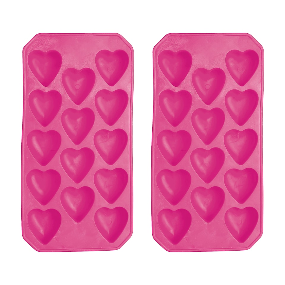 image 1 of BarCraft Set of 2 Heart Shaped Ice Cube Trays, Flexible Silicone Easy-Release Ice Cube Moulds