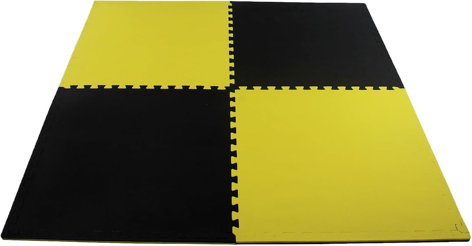 image 1 of Actiasmat Interlocking Exercise Mat, Red/Blue Reversible, 40mm Thick, 1m x 1m, Single Mat (Black/Yellow, 40mm Thick)