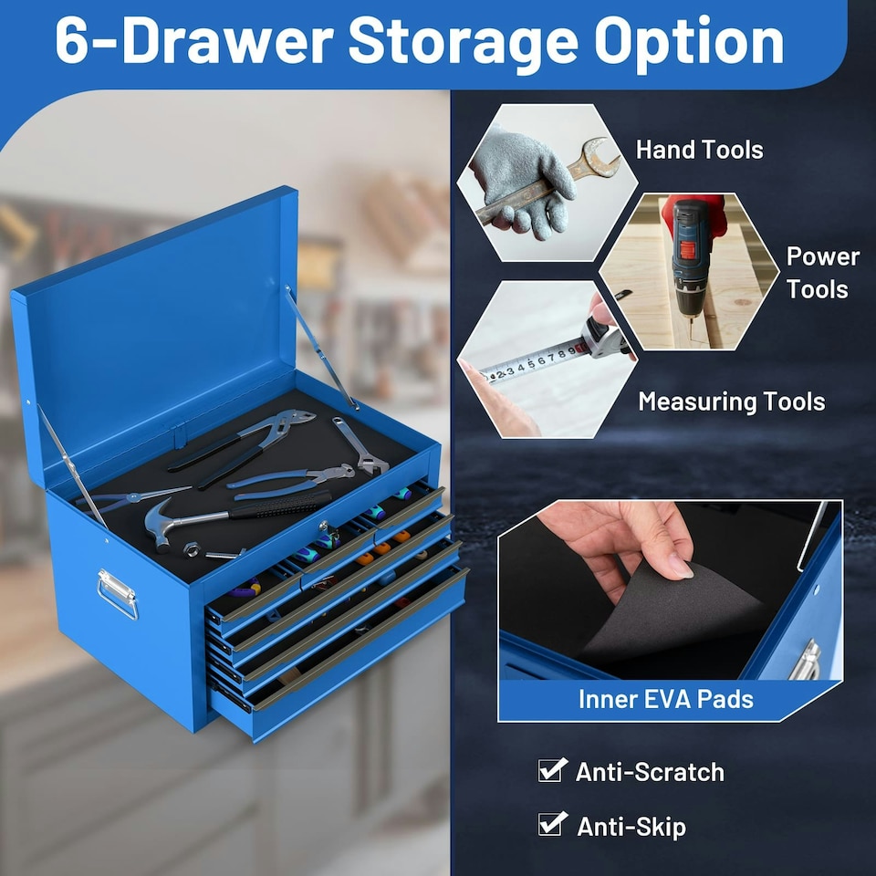 image 1 of COSTWAY Steel Tool Box Tool Chest Case with 6 Drawers Blue Blue