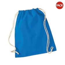 Westford Mill Cotton Gymsac Bag - 12 Litres (Pack of 2) - Sapphire Blue - One Size | Blue | One Size