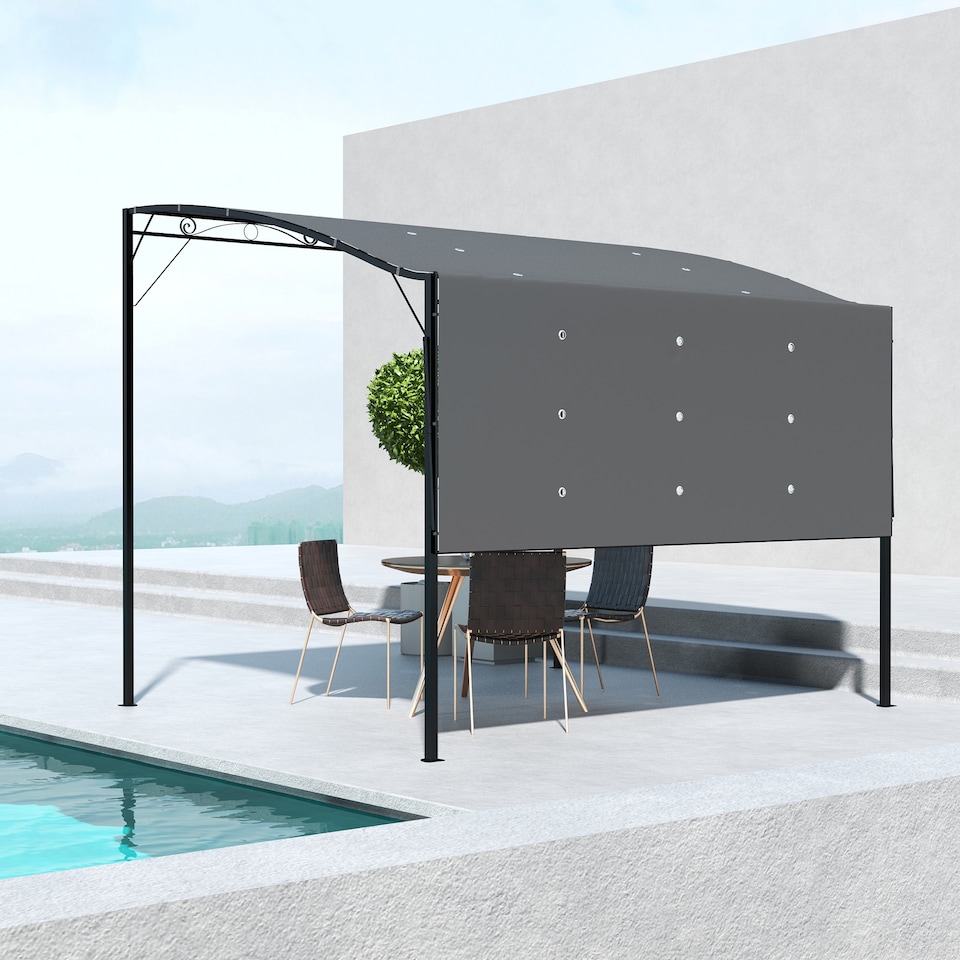 image 1 of Outsunny 3 x 2.5m Patio Metal Gazebo Door Window Awning Wall Mount Canopy Outdoor Sunshade with Extended Shelter Charcoal Grey
