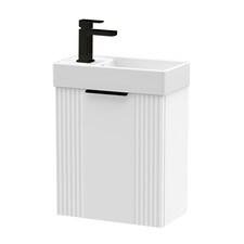 Balterley Wall Hung Cloakroom Vanity Basin Unit with Handle Compact Bathroom Storage | White | Satin White | 438 x 400 x 222mm | 1