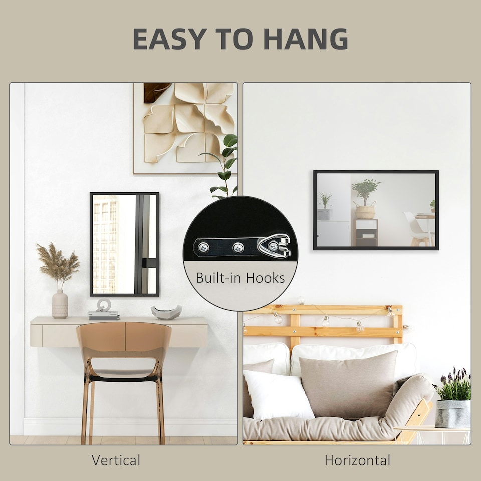 image 1 of HOMCOM 60x40cm Wall Bathroom Mirror for Home Decor, Vanity Mirror, Black