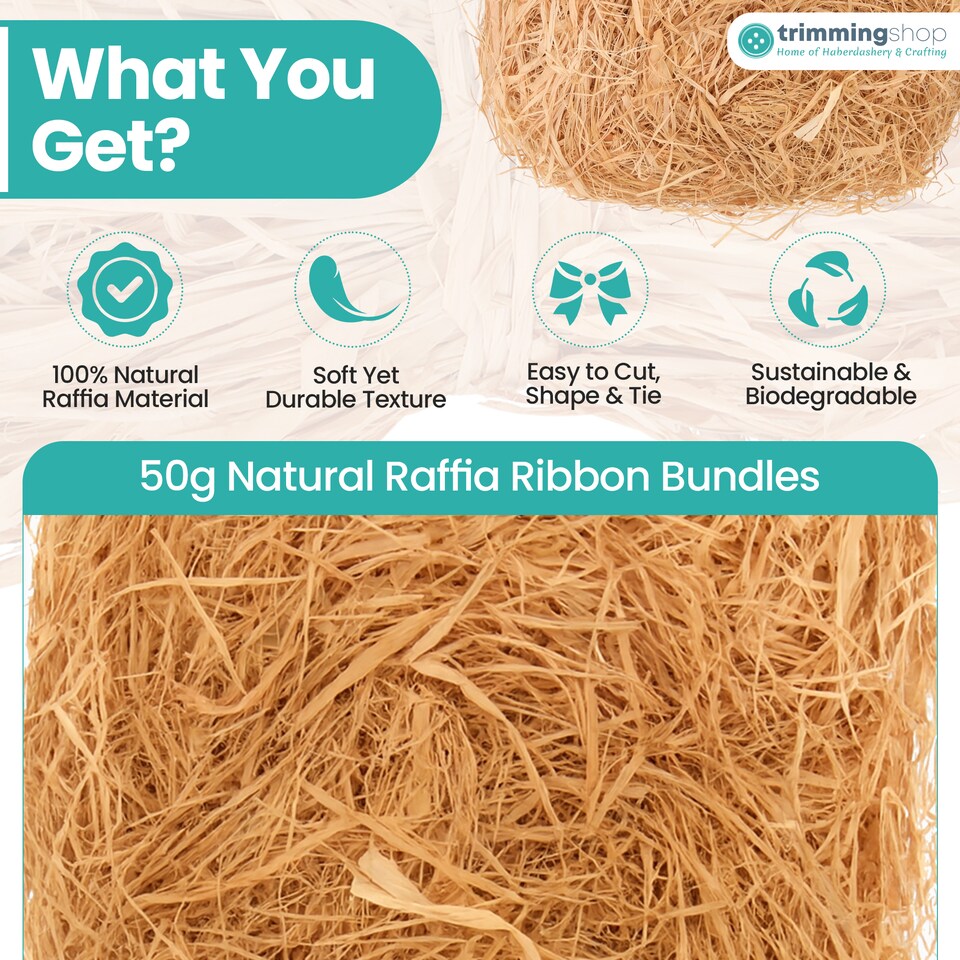 image 1 of 50gms Thin Natural Raffia Ribbon Bundles for Gift Wrapping