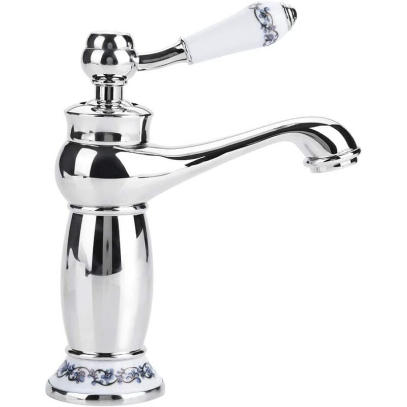 Chrome mixer tap basin faucet brass ceramic sink faucet black and white porcelain long neck vintage floral with inlet cold/hot