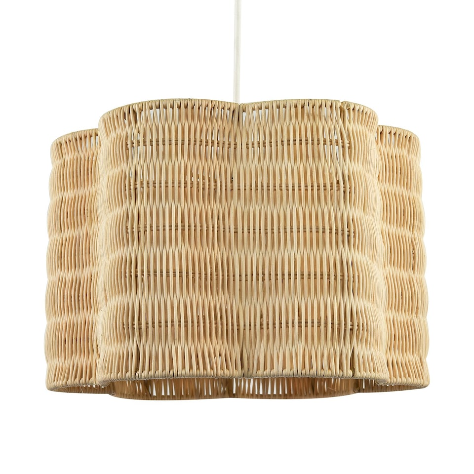 image 1 of Classic Scallop Edged Natural Rattan Wicker Pendant Lighting Shade Brown