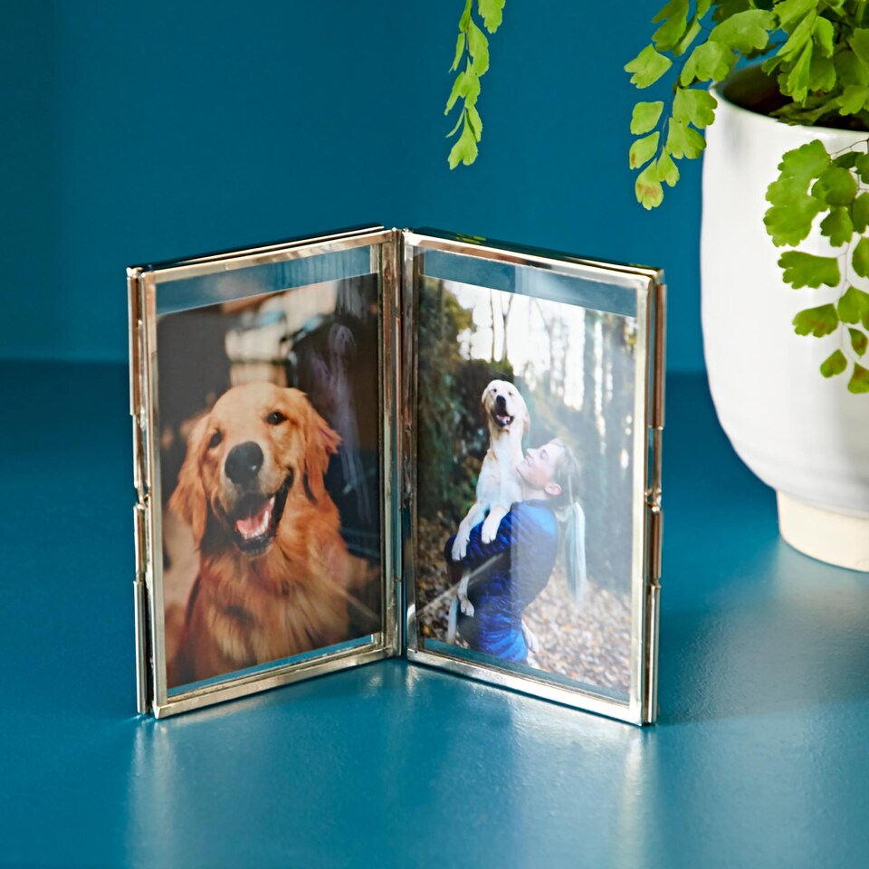 image 1 of Recycled Glass Folded Double Photo Frame