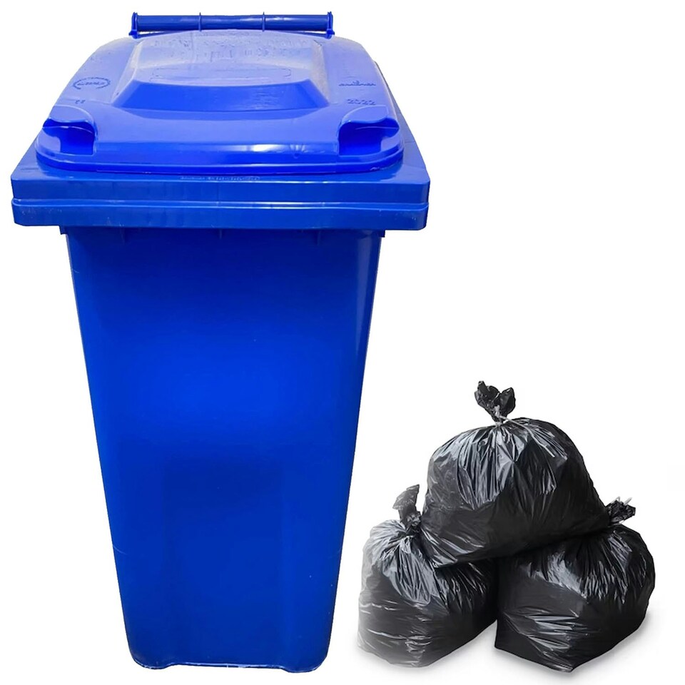 image 1 of Blue 140L Compact Sized Waste Recycling Wheelie Bins With Strong Rubber Wheels & Lid Blue
