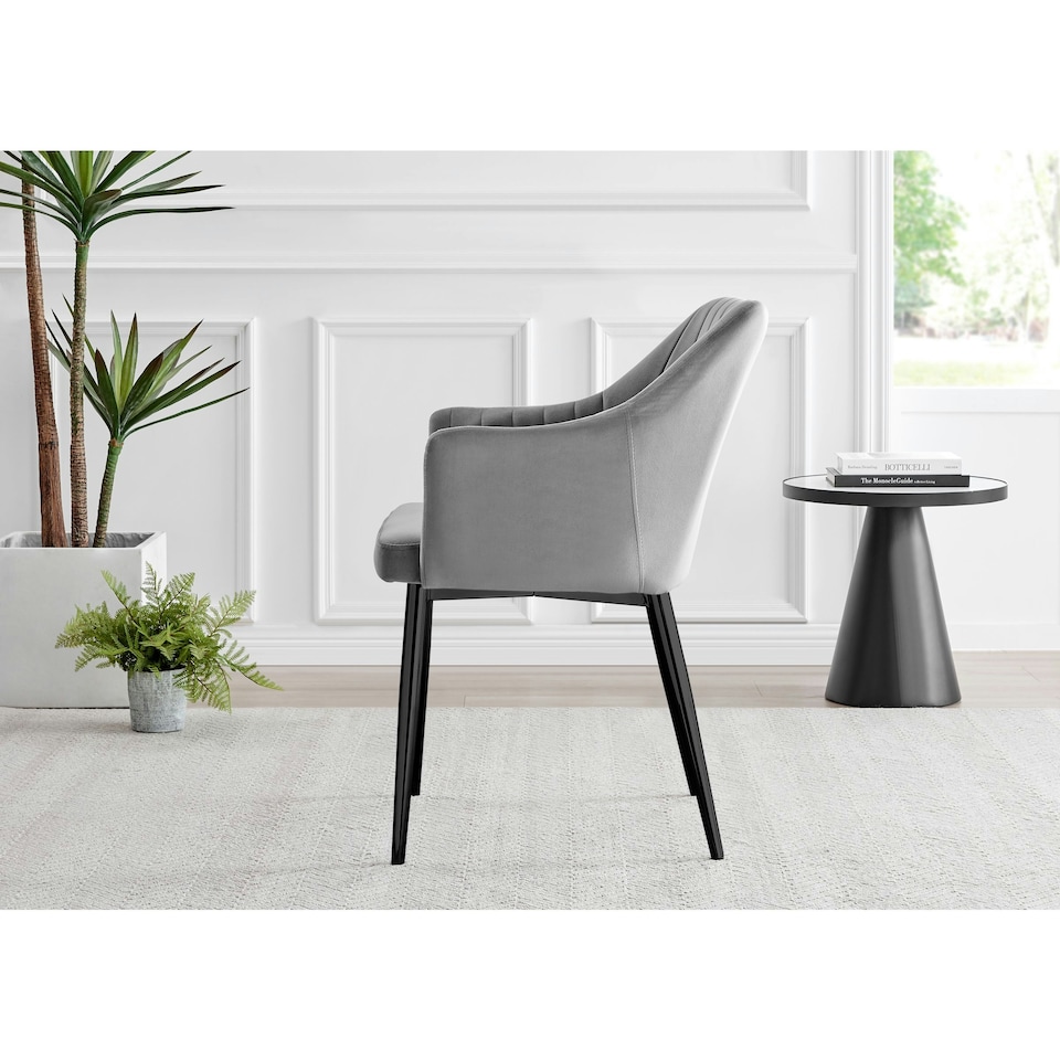 image 1 of Furniturebox 2x Calla Grey Velvet Dining Chairs with Black Legs