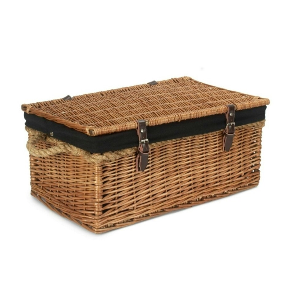 image 1 of 61cm Double Steamed Wicker Rope Handled Trunk with Lining Black | Black | One Size