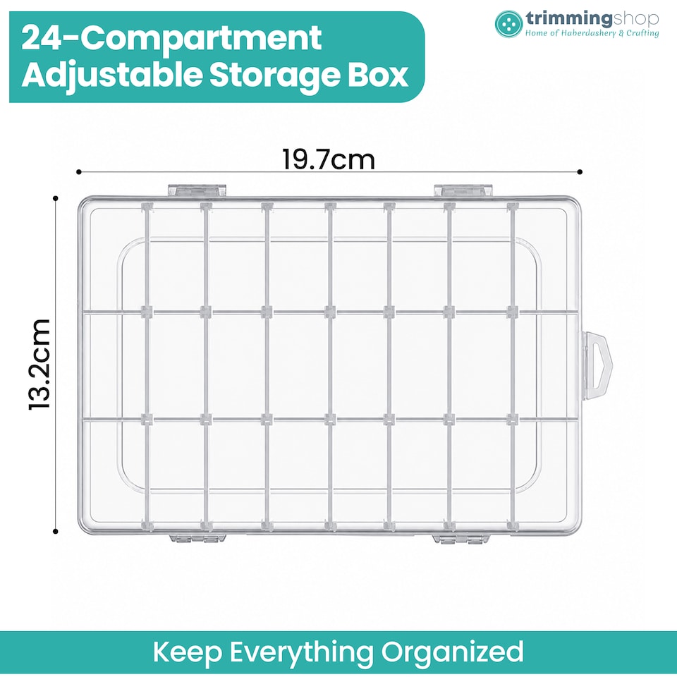 image 1 of 24 Compartment Storage Box, Clear Plastic Organiser with Dividers