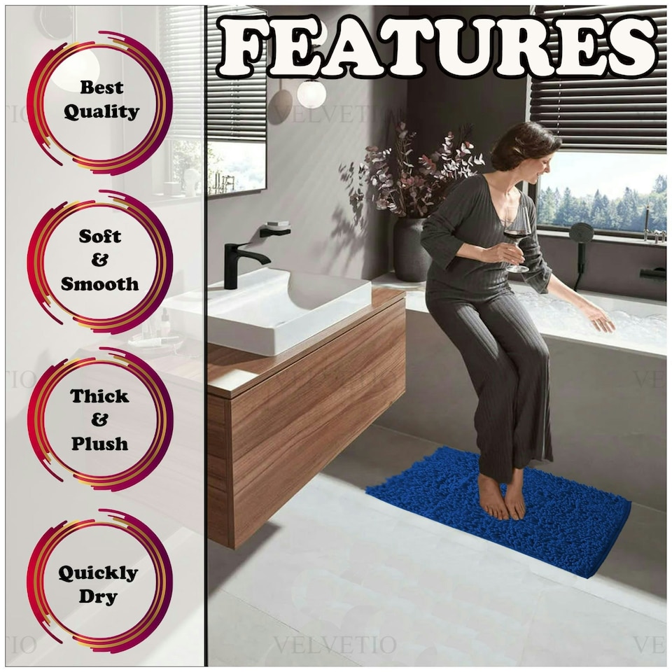 image 1 of VELVETIO Loop Bath Set Anti Slip Water Absorbent Soft Bathroom Rugs Blue | Royal Blue