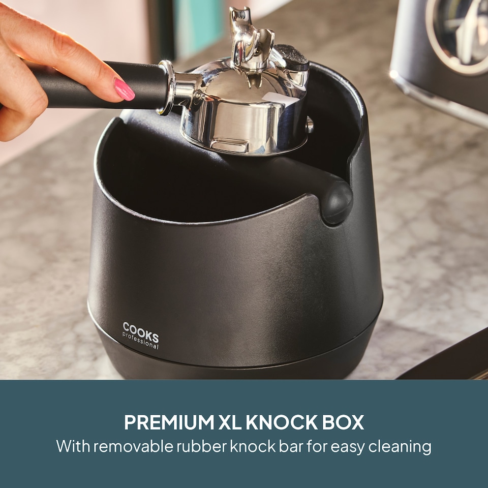image 1 of Cooks Professional Espresso Knock Box - Coffee Grounds Bin with Non-Slip Base & Removable Silicone Coated Barista Bar