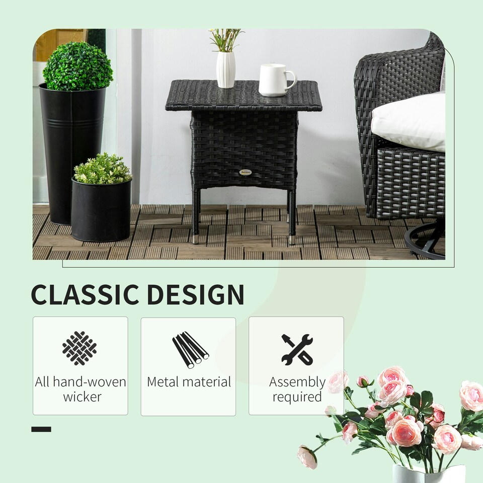 image 1 of Outsunny PE Rattan Outdoor Coffee Table, Easy Match Rattan Side Table, Brown