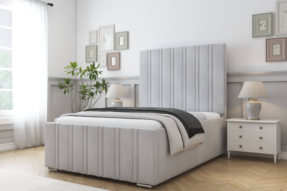 image 1 of Sloomy Radcliffe Silver Naples Bed Frame With Mattress With 50" Upholstered Headboard 4' Small Double