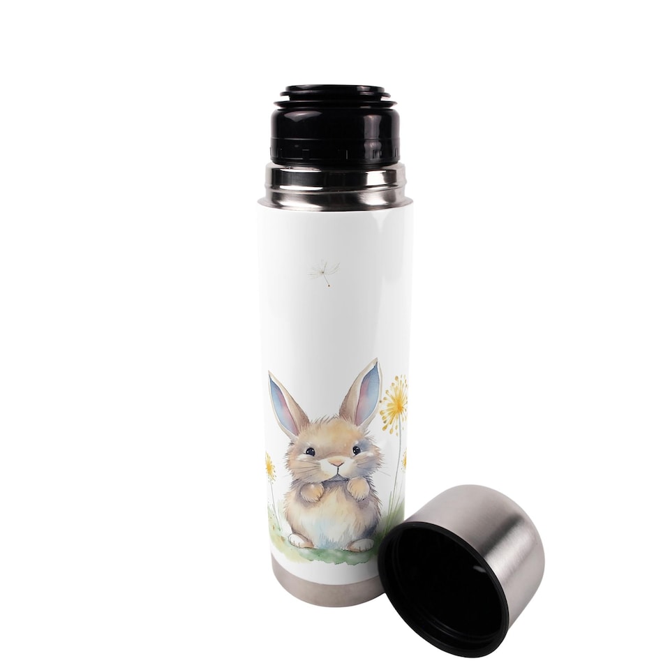 image 1 of Bunny & Dandelions Large Reusable Thermal Flask