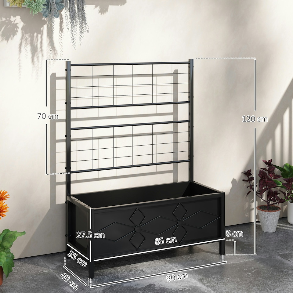 image 1 of Outsunny Garden Raised Bed Planter Box with Trellis, 90 x 40 x 120 cm Black