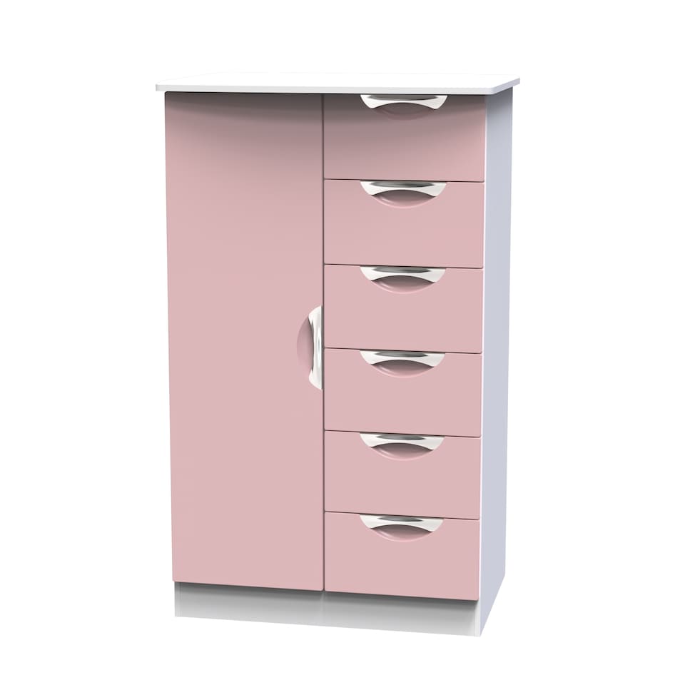 image 1 of Holborn 5 Drawer 1 Door Childrens Wardrobe in Kobe Pink & White (Ready Assembled) | Pink | Kobe Pink & White