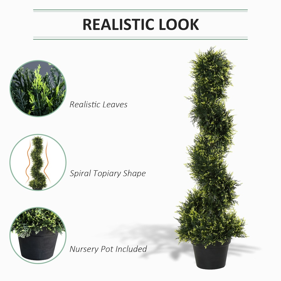 image 1 of Outsunny Set Of 2 90cm/3FT Artificial Spiral Topiary Trees w/ Pot Fake Plant