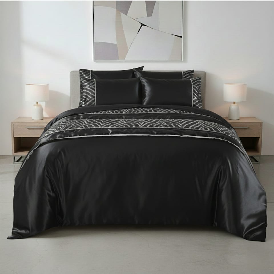 image 1 of Shimmer Duvet Cover Set Luxury Bedding with Elegant Metallic Finish | Black | Single