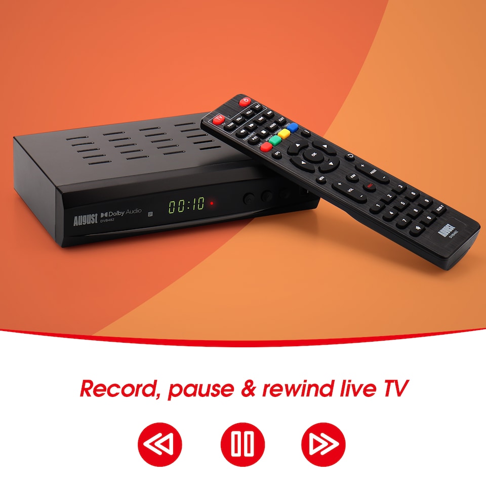 image 1 of Twin Tuner Freeview HD TV Set Top Box - Record 2 Channels Simultaneously - PVR & Media Player, EPG & Subtitles, HDMI & SCART Output - August DVB482