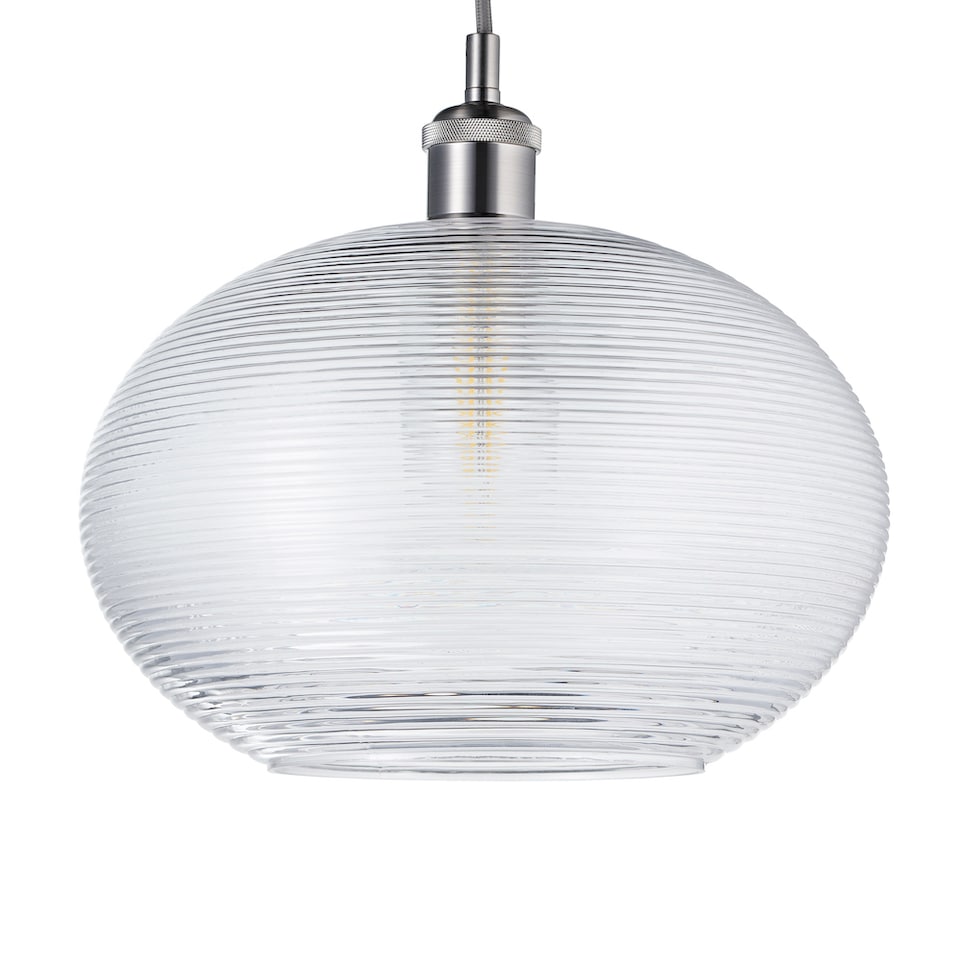 image 1 of Contemporary Clear Ribbed Spiral Glass Easy Fit Drum Shaped Pendant Light Shade | Clear