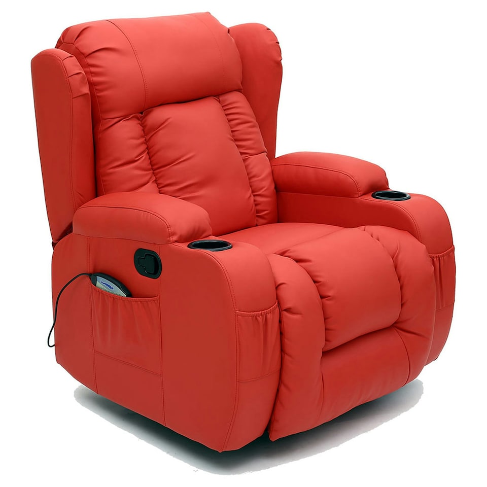 image 1 of Caesar Bonded Leather Recliner Rocking Swivel Heat & Massage Chair (Red)