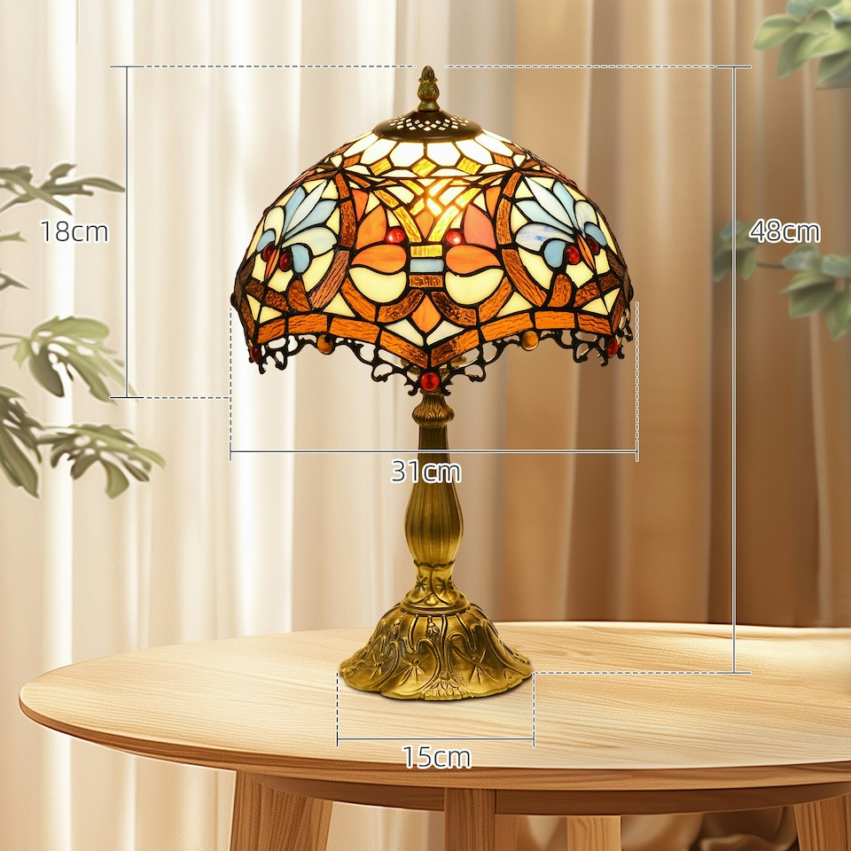 image 1 of HOMCOM Stained Glass Table Lamp, Handmade Antique Bedside Lamp