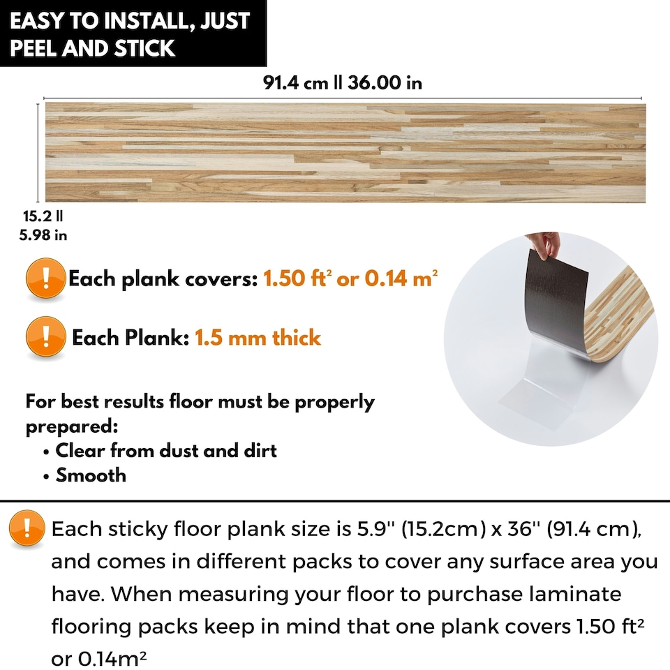 image 1 of Self Adhesive Floor Planks | 36x5.98in (91.4x15.2cm) Each | Peel & Stick Vinyl Flooring | Honeyline Grain Flow Wood Effect | DIY Waterproof Floor Tiles | Brown | 1.39 sqm