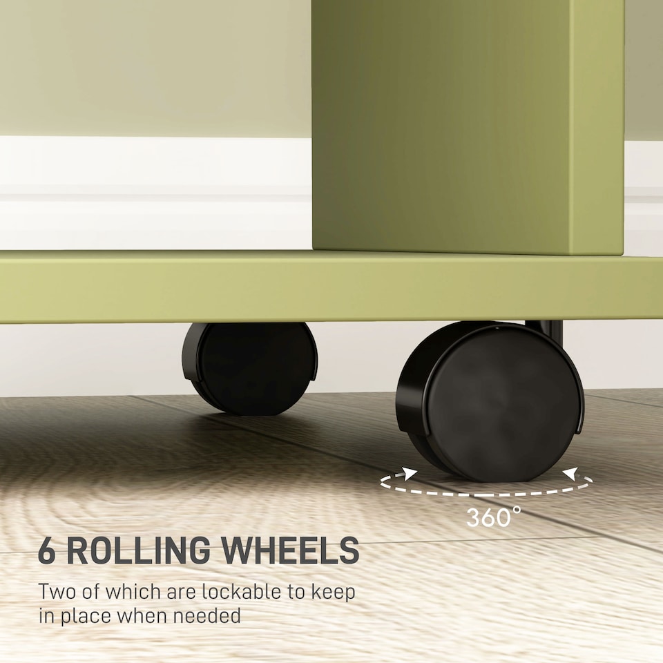 image 1 of HOMCOM Double Open Wardrobe on Wheels, Bedroom Wardrobe with Clothes Hanging Rails, 3 Storage Shelves, Mobile Garment Rack for Cloakroom, Hallway, Green | Green