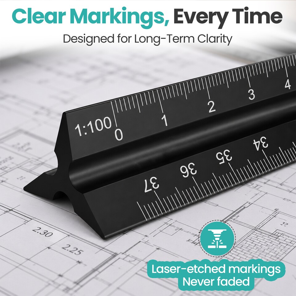 Triangular Ruler On Table 30cm Aluminium Triangular Ruler with 6 Precision Scales - 1pc - Tesco ...