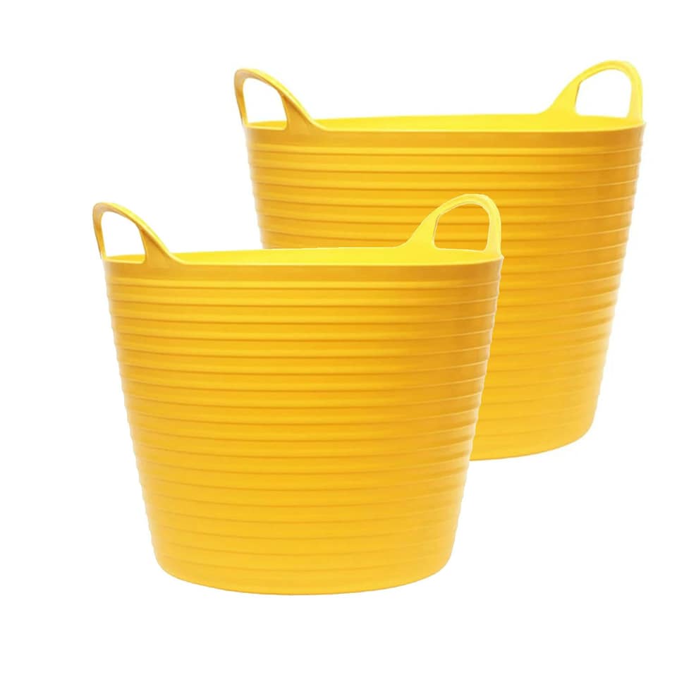 image 1 of 2 x 40 Litre Strong Robust Yellow Coloured Flexible Tubs For Multi Purpose Storage Use