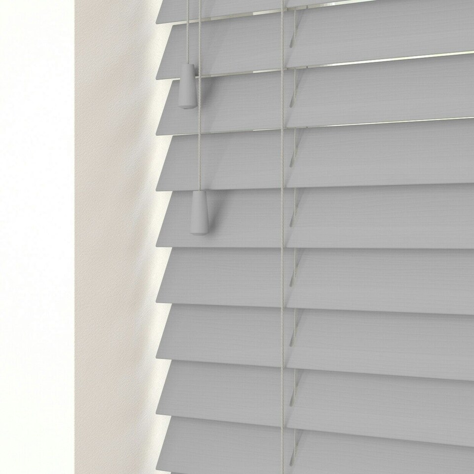 image 1 of 200cm Dove Grey Faux Wood Venetian Blinds with String (120cm Drop) | Grey | Grey