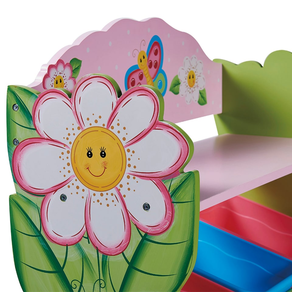 image 1 of Teamson Kids Magic Garden Kids Wooden Toy Organizer with Storage Bins, Pink/Green