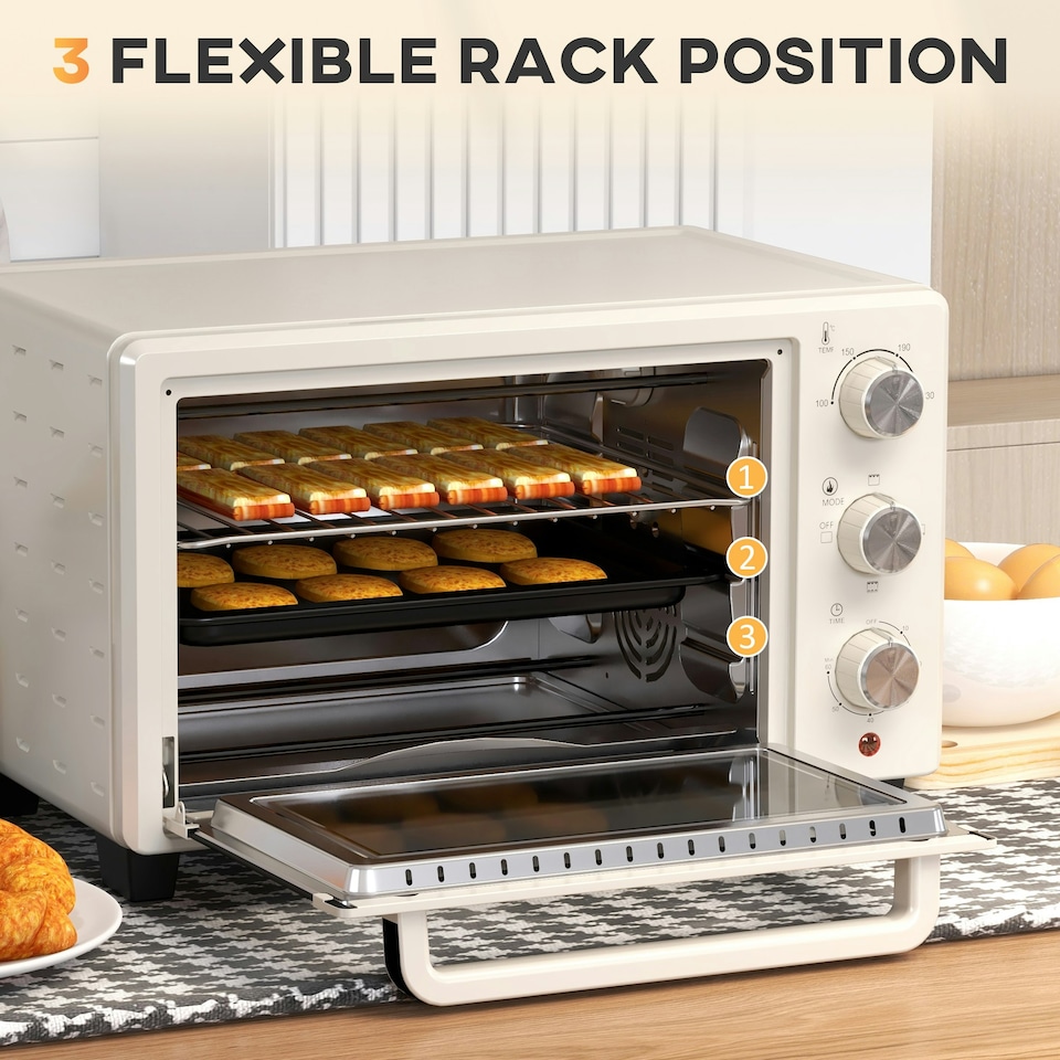 image 1 of HOMCOM Mini Oven 21L Electric Grill w/ Adjustable Temp Timer 1400W, Cream