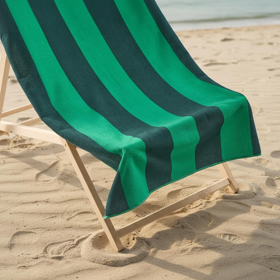 image 1 of OHS Print Beach Towel Bath Travel Quick Dry Microfibre Absorbent | Green | Green Stripes | One size
