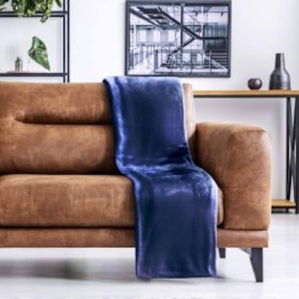image 1 of Plush Collection Flannel Fleece Super Soft Throw in Navy (55" x 71") | Blue | Blue
