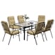 image 1 of Outsunny 7 Pieces Garden Dining Set, Outdoor Rectangular Dining Table and 6 Cushioned Armchairs, Tempered Glass Top Table w Umbrella Hole, Texteline Seats, Beige