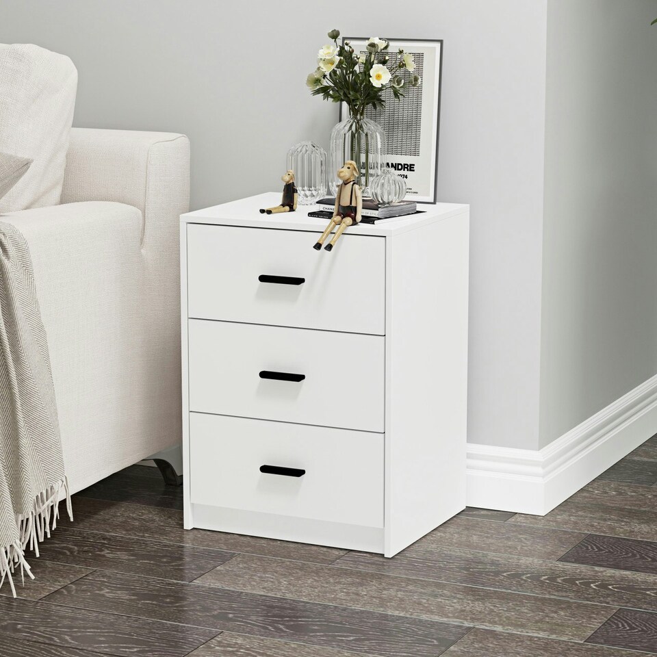 image 1 of White 3-Drawer Bedside Table Grey | Colour: Ash Grey