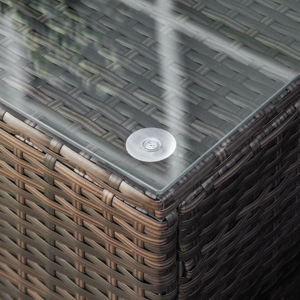 image 1 of Outsunny PE Rattan Coffee Table, Rectangular Outdoor Coffee Table with Tempered Glass Top, 70 KG Capacity for Garden, Balcony, Terrace, Patio, Mixed Brown