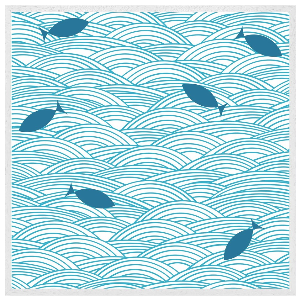 image 1 of Waves & fish (Picture Frame) White | XL