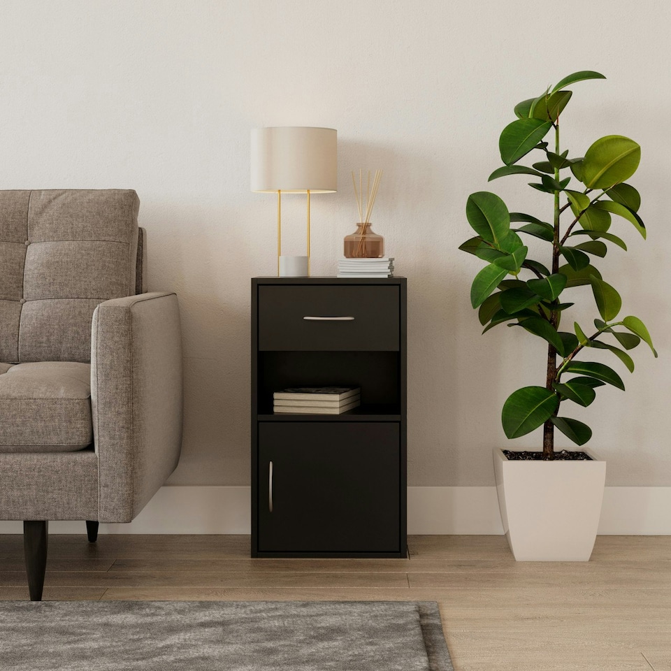 image 1 of 1-Drawer 1-Door Wooden Bedside Table | Brown | Unit Colour: Oak | 1