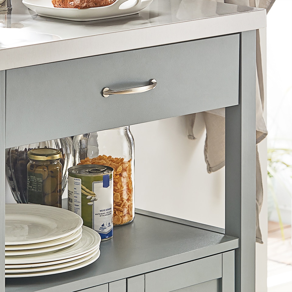image 1 of SoBuy FKW22-HG,Stainless Steel Top Kitchen Trolley Microwave Stand on Wheels
